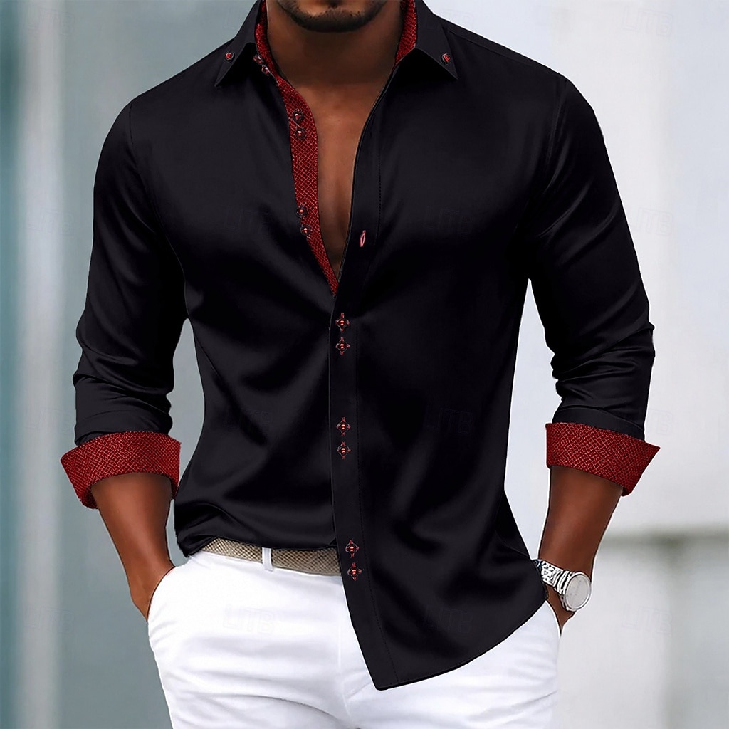 Men's Shirt Dress Shirt Non Iron Shirt Button Up Shirt Color Block Casual Daily Light Blue Black White Pink Long Sleeve Turndown All Seasons Clothing Apparel Patchwork 2026 - $31.99 –P2