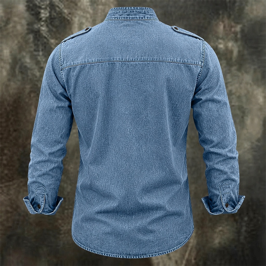 Men Shirt Garment Dyed Acid Wash Shirt Blue Black Green khaki Long Sleeve Plain Shirt Collar Mandarin Collar Casual Daily Pocket Clothing Apparel Elegant Fashion Casual 2026 - $34.99 &ndash;P2