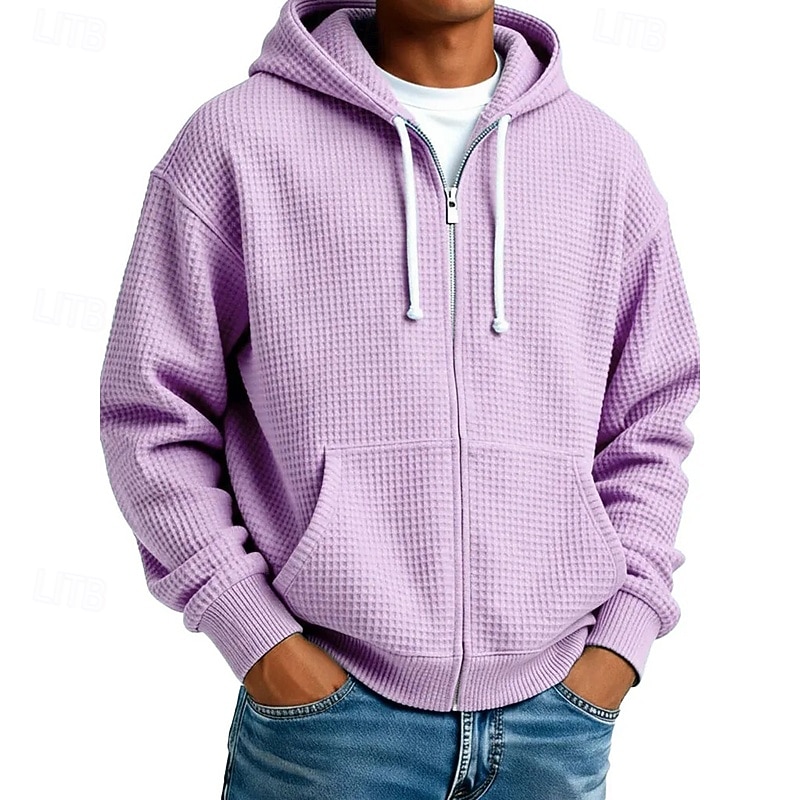 Men's Hoodie Full Zip Hoodie Waffle Hoodies Black White Light Green Army Green Navy Blue Hooded Plain Textured Casual Daily Sports & Outdoor Streetwear Cool Sportswear Fall & Winter Spring & Fall 2026 - €11.69 –P7