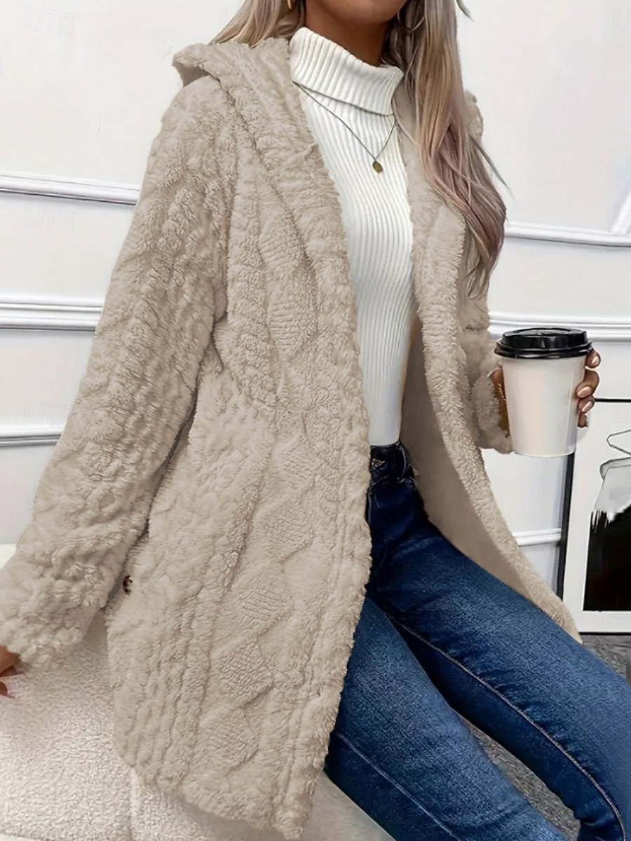 Women's Sherpa Jacket Casual Jacket Comfortable Breathable Pocket Buttons Casual Plain Casual Vacation Street Daily Wear Open Front Regular Hooded Regular Fit Long Sleeve Outerwear Black White Pink 2026 - $14.99 &ndash;P7