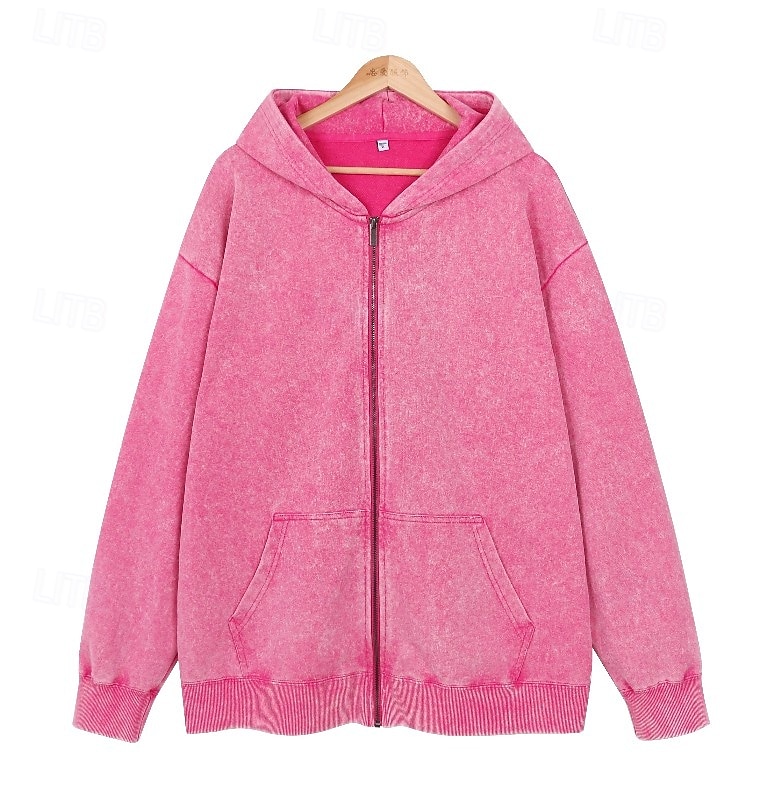 Women's Cotton Vintage wash Zip Up Hoodies Plain Active Vintage Casual Long Sleeve Hooded Regular Tops Casual Home Street Black Pink Light Purple Green Rose Red Spring Fall Winter 2026 - $39.99 &ndash;P14