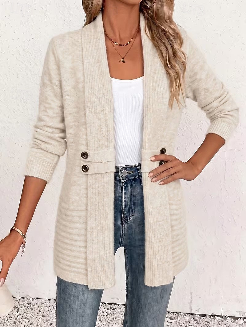 Women's Long Cardigan Knit Cardigan Streetwear Work Open Front Knitted Long Sleeve Long Tops Knit claret Coffee brown Fall Winter 2026 - &euro;24.83 &ndash;P9