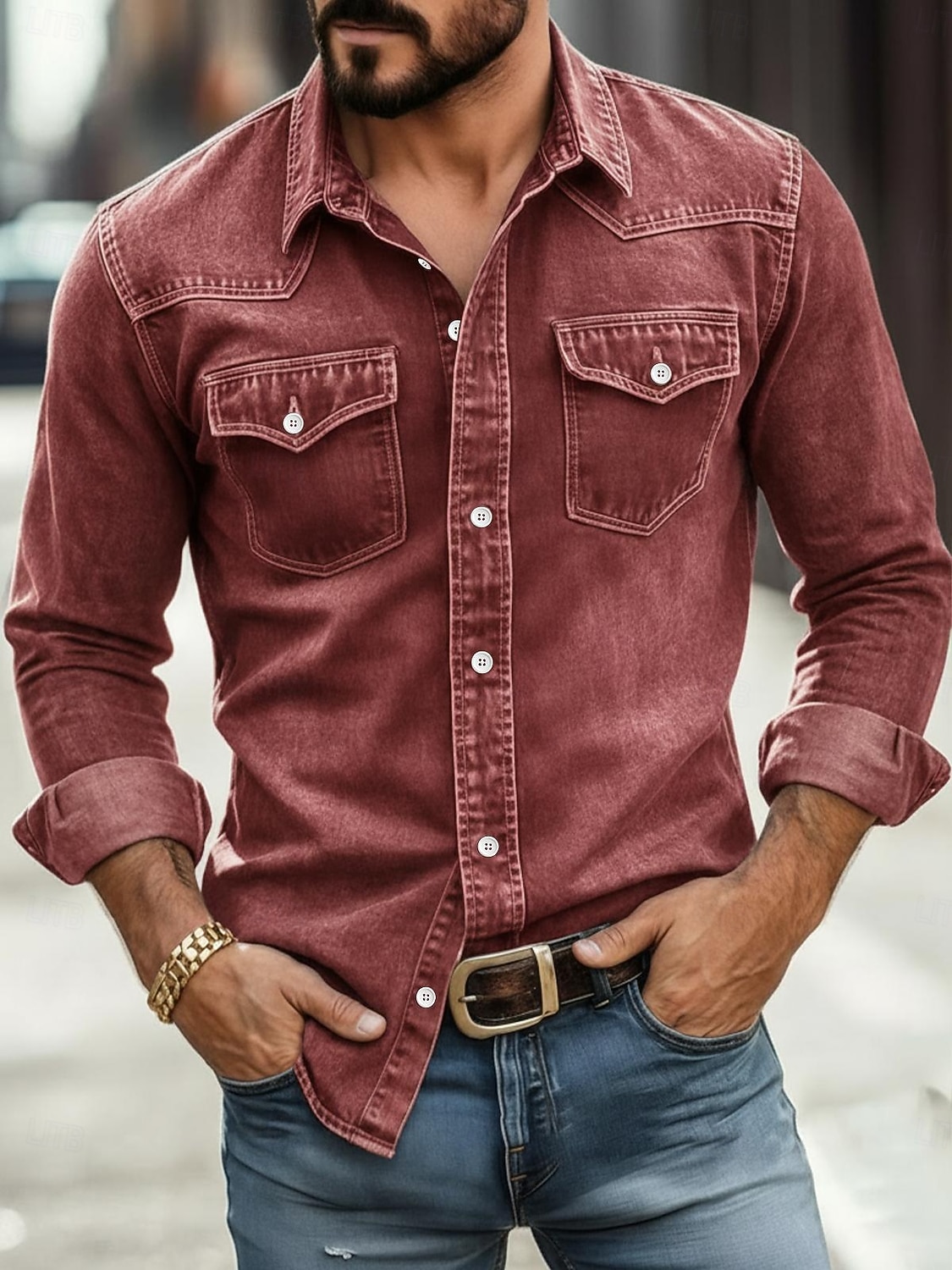 SoftFade&trade; Men Shirt Casual Shirt Work Shirt Western Shirt Button Up Shirt Garment Dyed Blue Black Red Green Long Sleeve Plain Shirt Collar Casual Daily Front Pocket Clothing Apparel Cotton 2026 - $32.99 &ndash;P1
