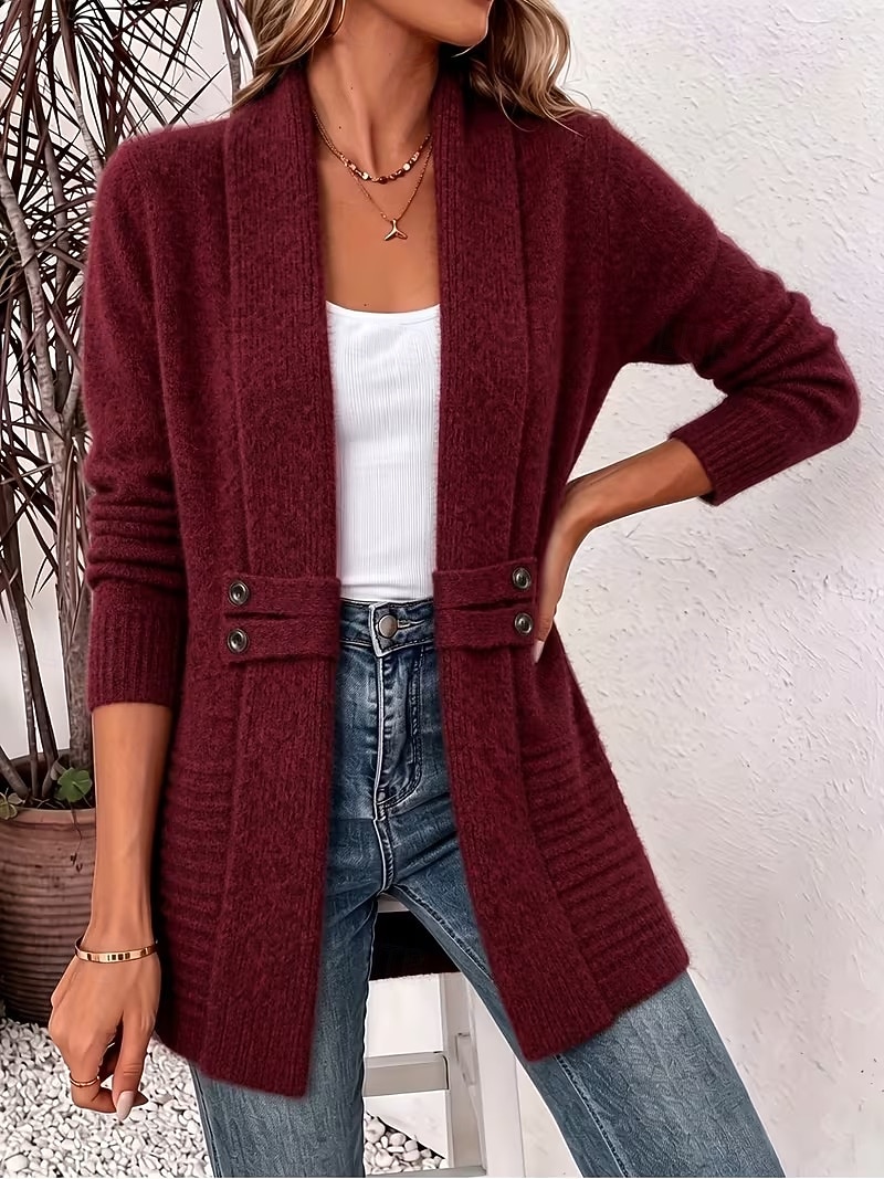Women's Long Cardigan Knit Cardigan Streetwear Work Open Front Knitted Long Sleeve Long Tops Knit claret Coffee brown Fall Winter 2026 - &euro;24.83 &ndash;P15
