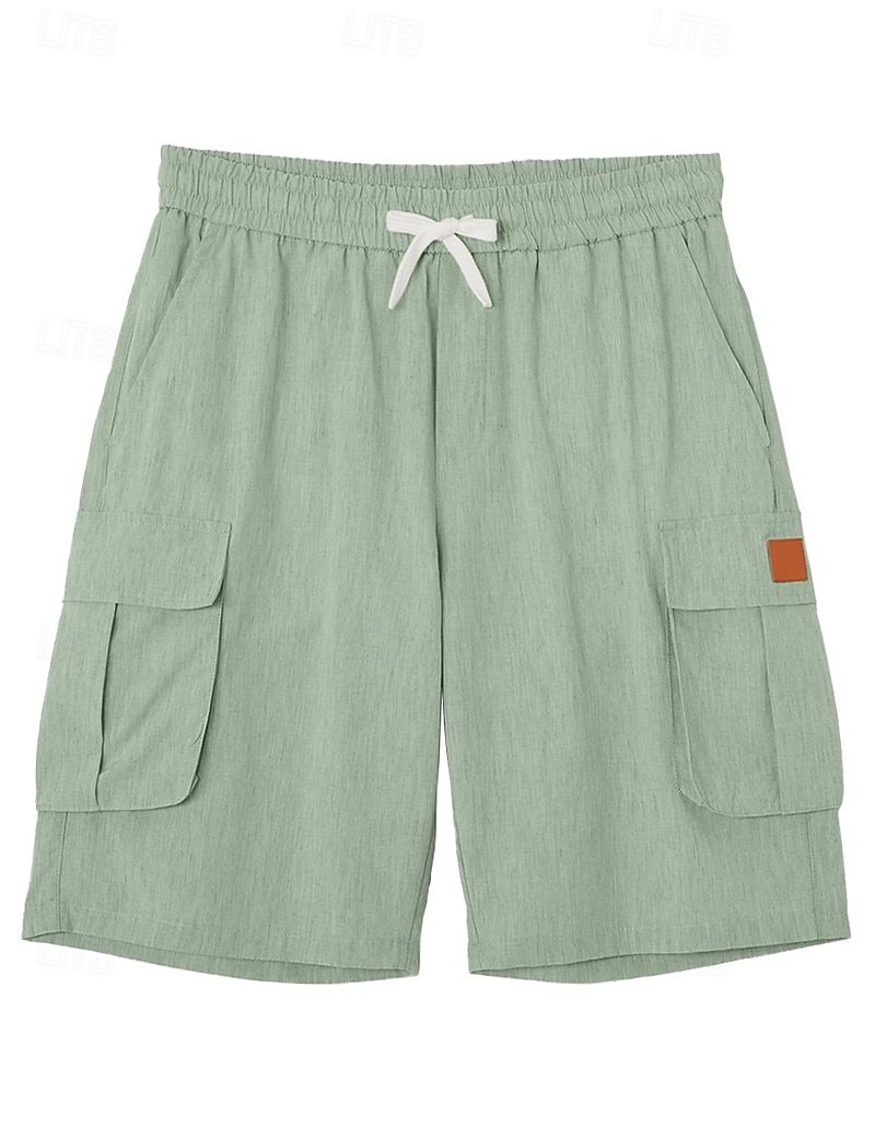 Men's Shorts Linen Shorts Summer Shorts Beach Shorts Drawstring Elastic Waist Multi Pocket Plain Comfort Breathable Knee Length Daily Outdoor Holiday Vacation Fashion Black Green Inelastic 2026 - $24.99 –P7