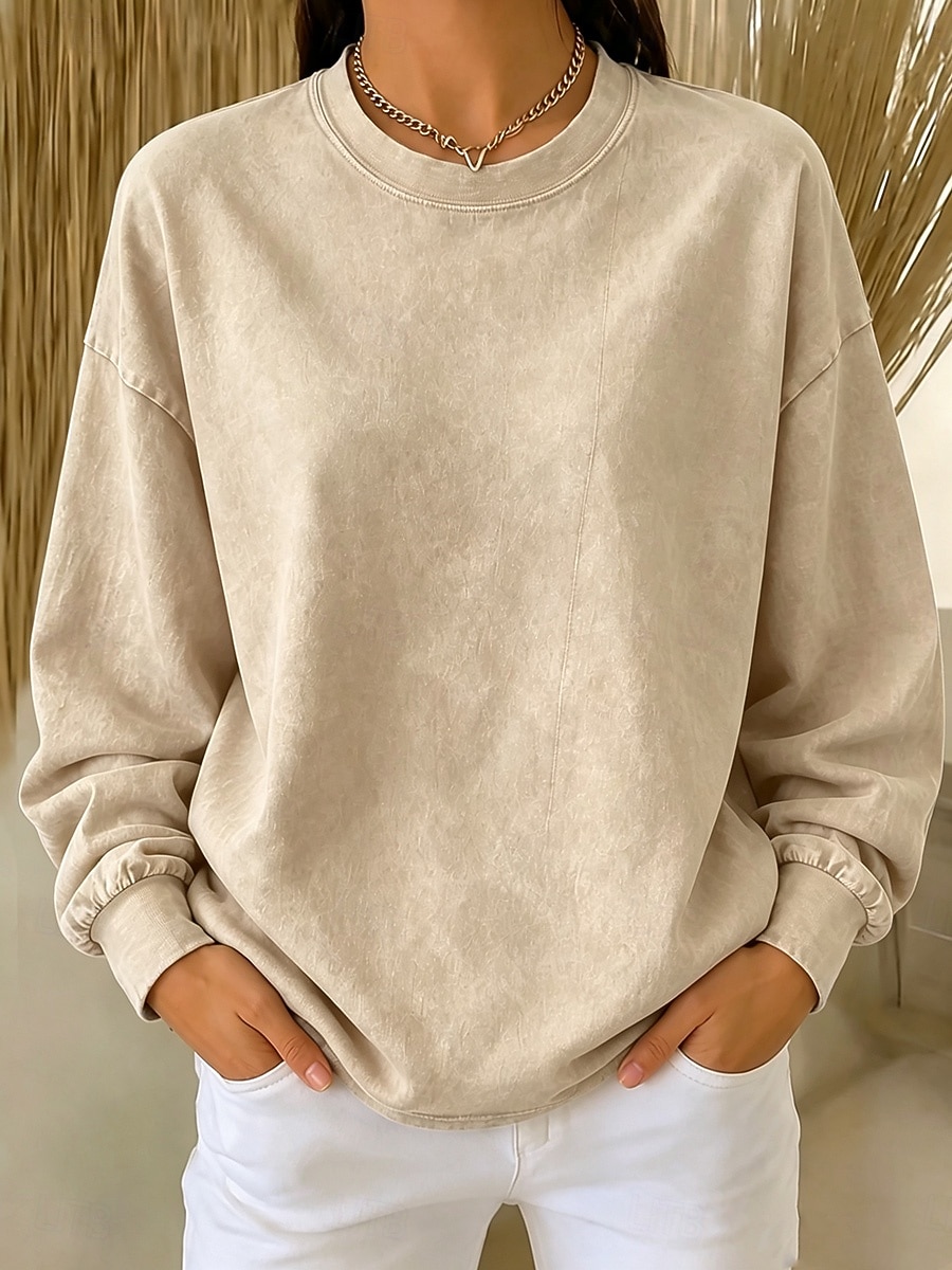 Women's Washed Cotton 100% Cotton Pullover Sweatshirt Sweatshirts Vintage Sports Fashion Long Sleeve Crew Neck Regular Tops Black Army Green Dark Gray Rose Red Beige Spring Fall 2026 - &euro;26.99 &ndash;P8