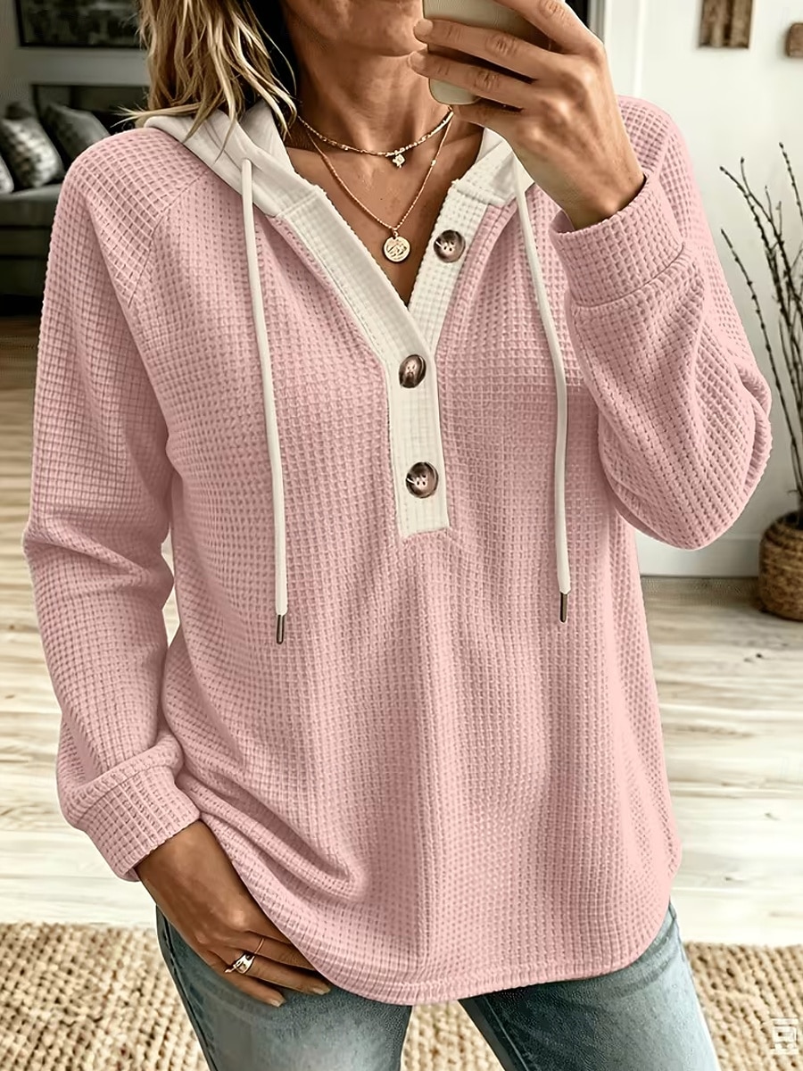 Women's Waffle Hoodies Textured Pullover Hoodie Sweatshirt Drawstring Plain Fashion Casual Print Long Sleeve Hooded Regular Tops Casual Street Pink Purple Green Rose Red Grey Spring Fall 2026 - &euro;34.99 &ndash;P4