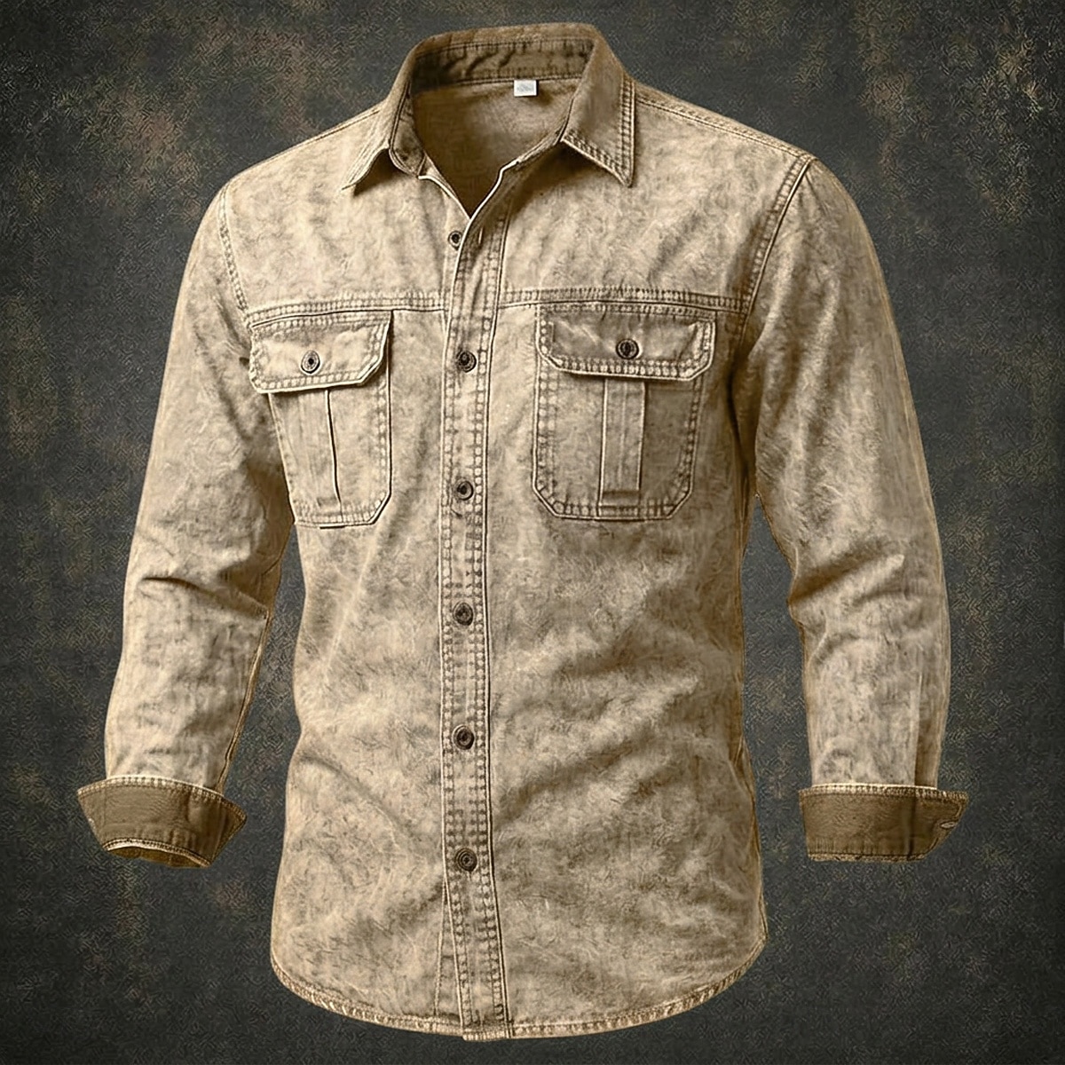 SoftFade&trade; Men Shirt Western Shirt Garment Dyed Acid Wash Shirt Blue Black Red Purple Green Long Sleeve Plain Shirt Collar Casual Daily Patchwork Clothing Apparel Elegant Fashion Casual 2026 - $33.99 &ndash;P9