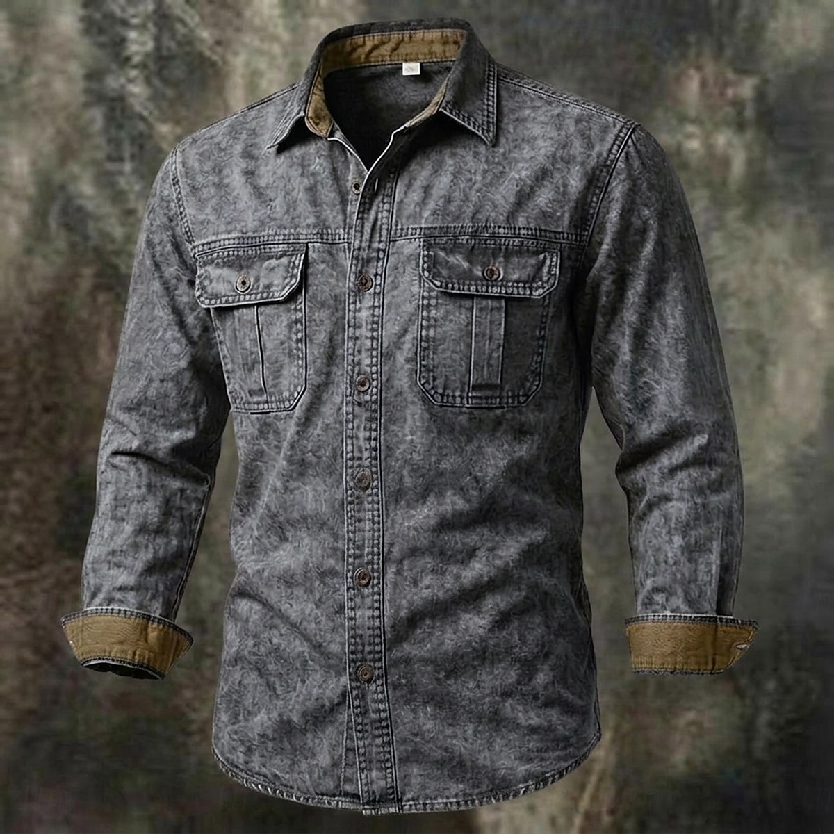 SoftFade&trade; Men Shirt Western Shirt Garment Dyed Acid Wash Shirt Blue Black Red Purple Green Long Sleeve Plain Shirt Collar Casual Daily Patchwork Clothing Apparel Elegant Fashion Casual 2026 - $33.99 &ndash;P8