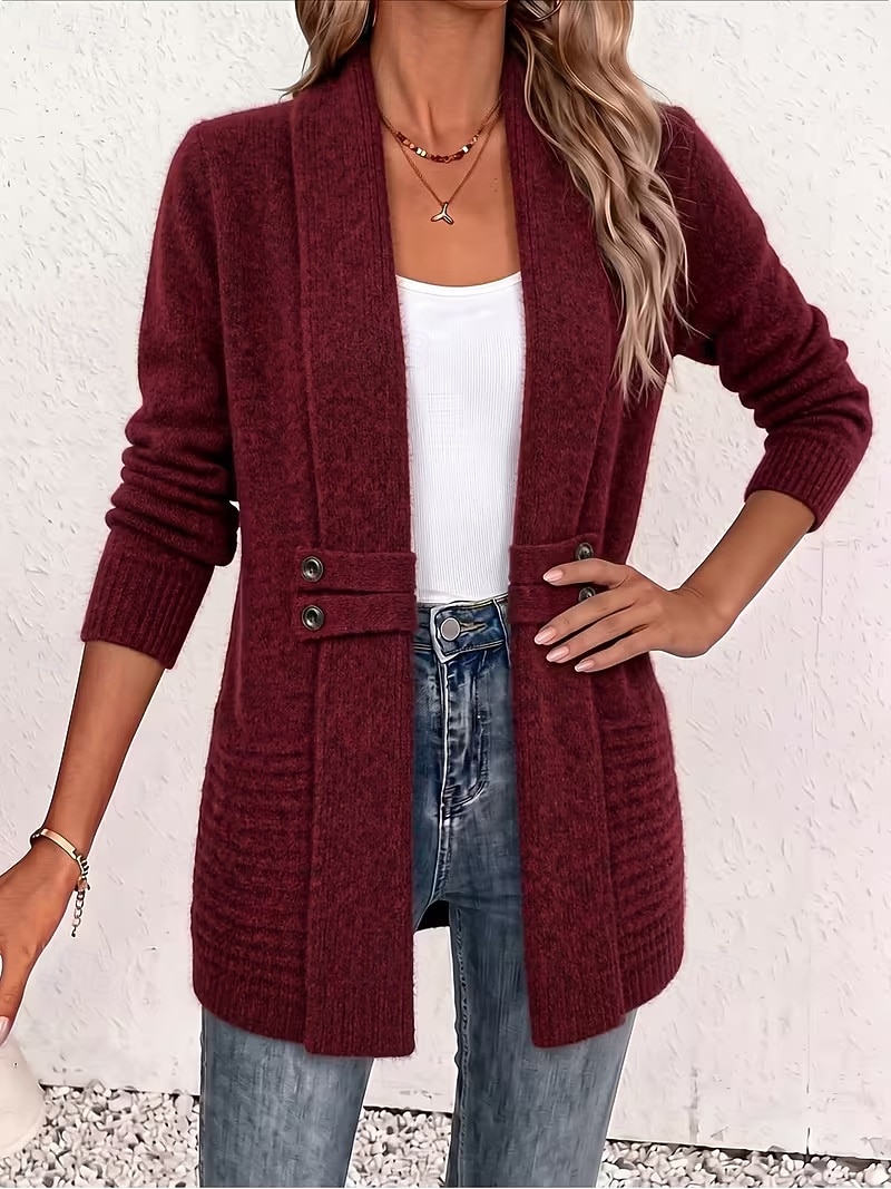 Women's Long Cardigan Knit Cardigan Streetwear Work Open Front Knitted Long Sleeve Long Tops Knit claret Coffee brown Fall Winter 2026 - &euro;24.83 &ndash;P12