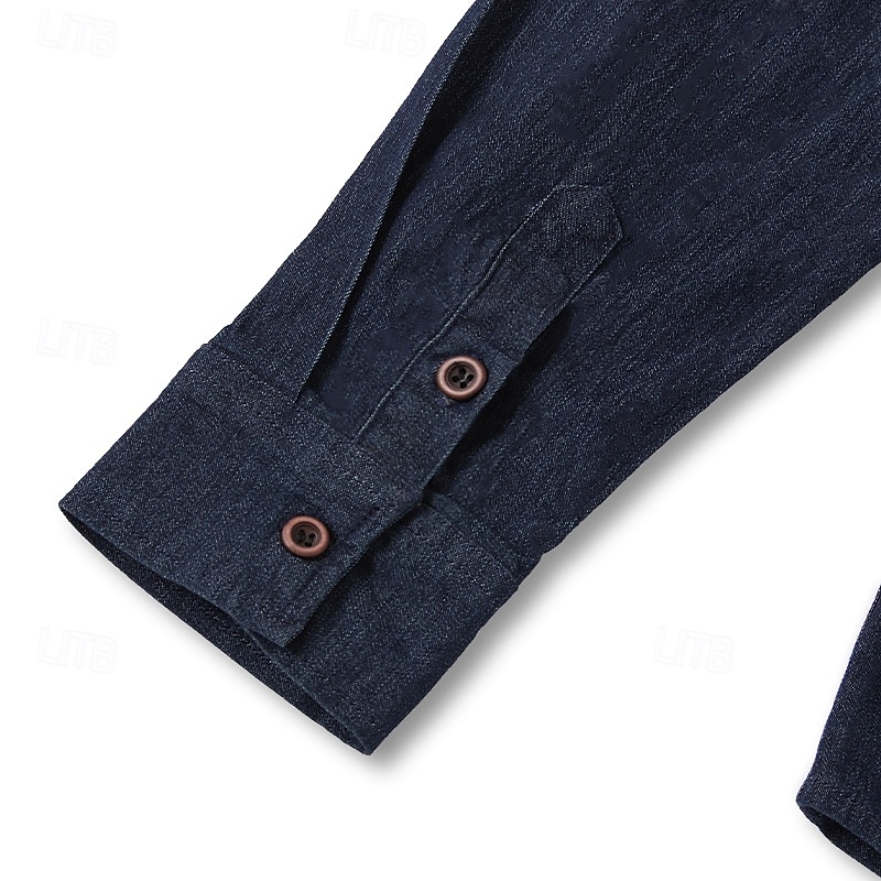 Men's Shirt Chambray Shirt Calico Shirt Button Up Shirt Casual Shirt Denim Shirt Denim Blue Black Dark Navy Blue Long Sleeve Plain Collar Daily Vacation Clothing Apparel Cotton Fashion Casual 2026 - $37.99 &ndash;P1