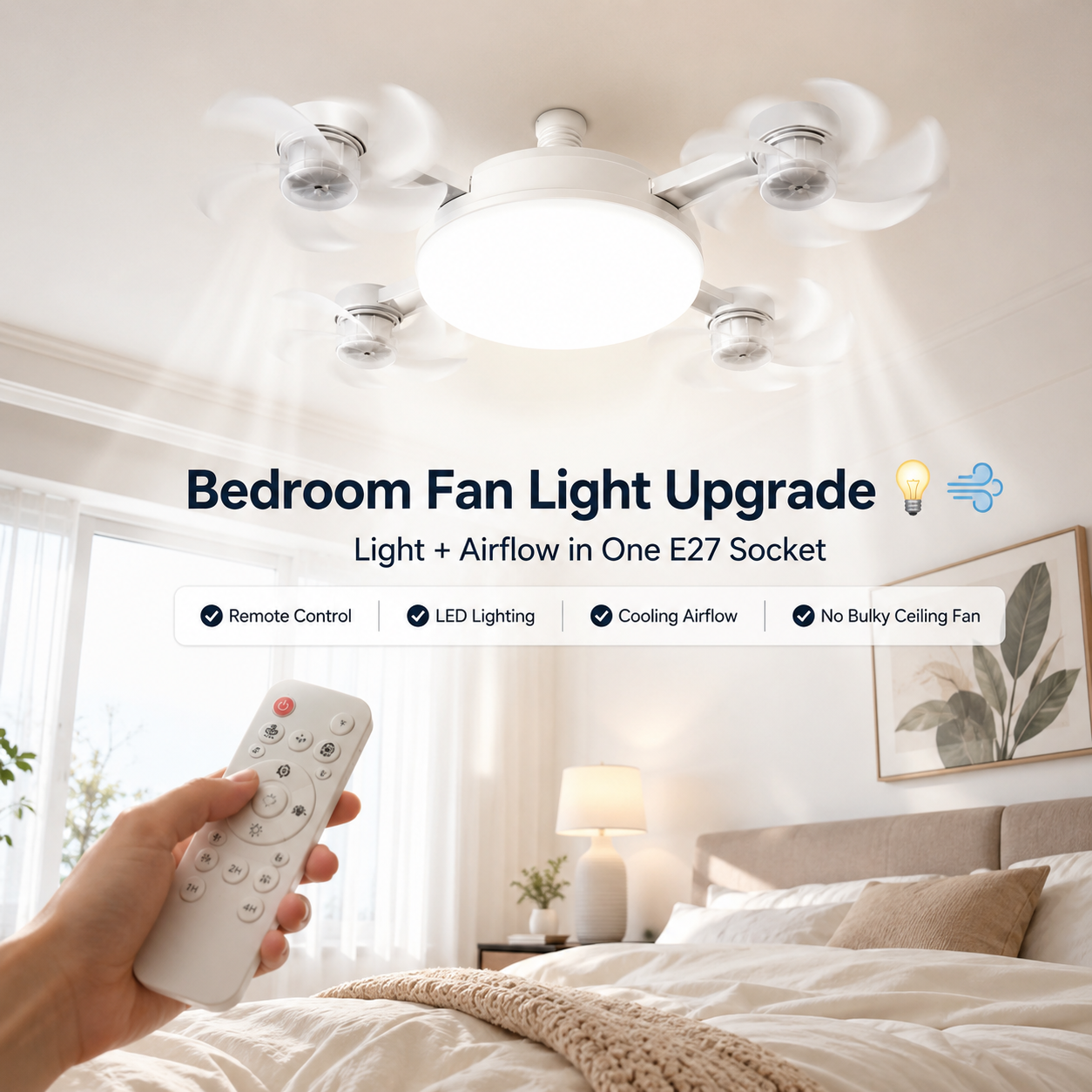 Bedroom Fan Light Upgrade E27 ceiling fan light with remote control