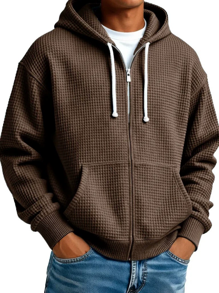 Men's Hoodie Full Zip Hoodie Waffle Hoodies