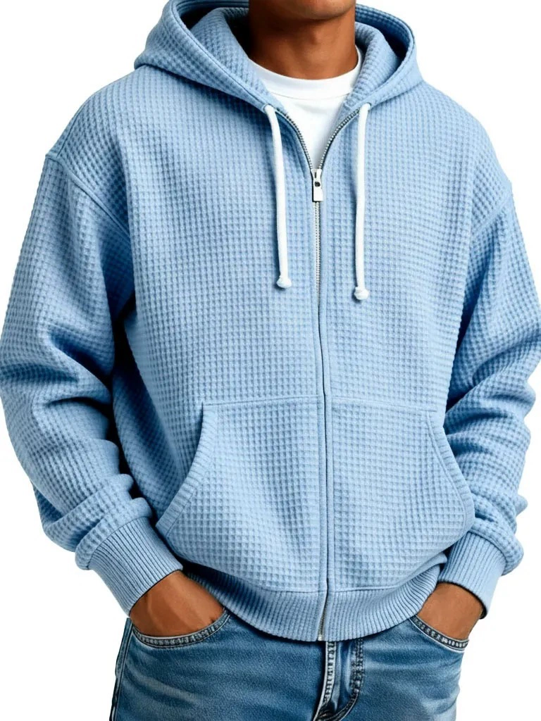 Men's Hoodie Full Zip Hoodie Waffle Hoodies
