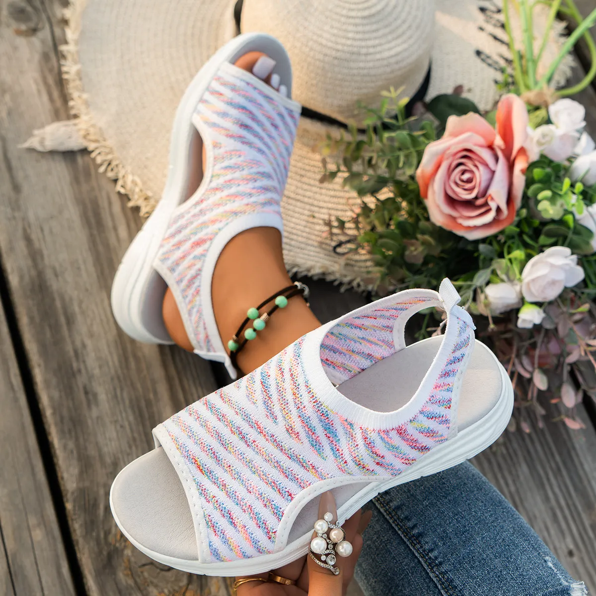 Women's Breathable Knit Platform Sandals