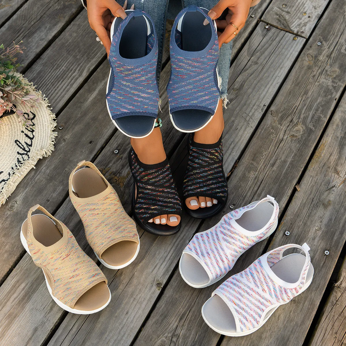 Women's Breathable Knit Platform Sandals