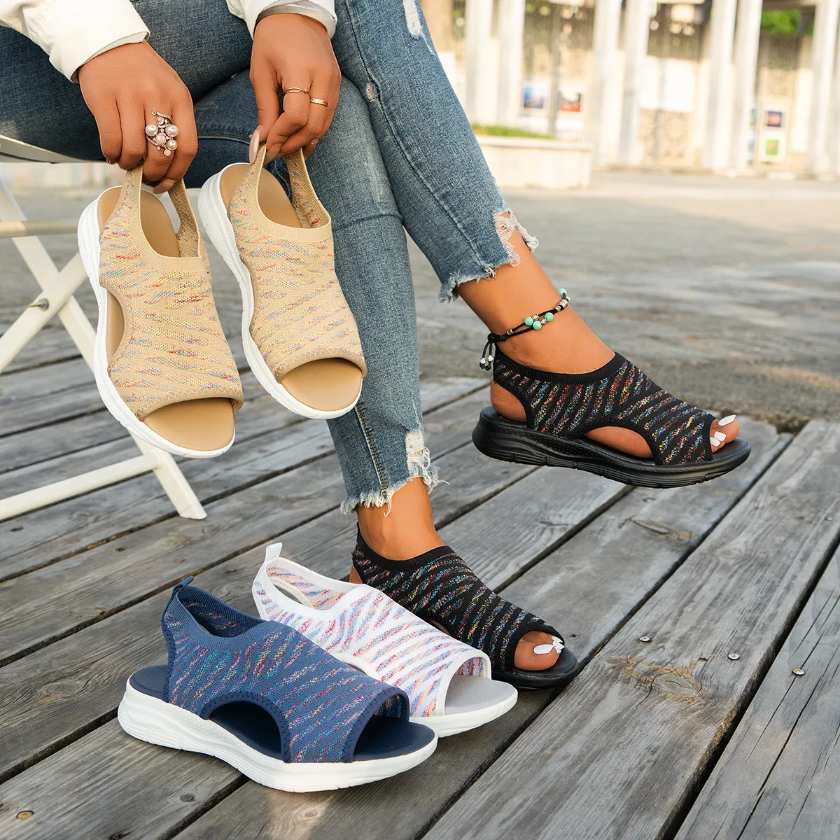 Women's Breathable Knit Platform Sandals