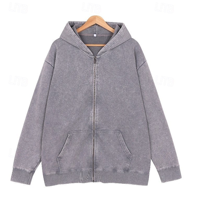 Women's Cotton Vintage wash Zip Up Hoodies Plain Active Vintage Casual Long Sleeve Hooded Regular Tops Casual Home Street Black Pink Light Purple Green Rose Red Spring Fall Winter 2026 - $39.99 &ndash;P22