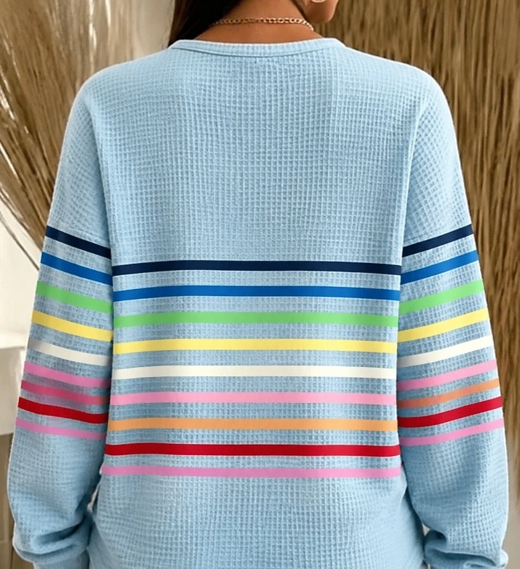 Women's Textured Pullover Sweatshirt Buttons Graphic Geometric Plaid Fashion Casual Print Long Sleeve Crew Neck Round Neck Regular Tops Casual Street Blue Pink Orange Green Summer Spring Fall 2026 - &euro;25.99 &ndash;P4