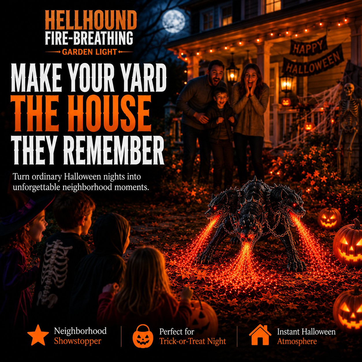 🔥🐉 Fire-breathing Orochi solar garden light – Epic Halloween decoration: multi-headed dragon