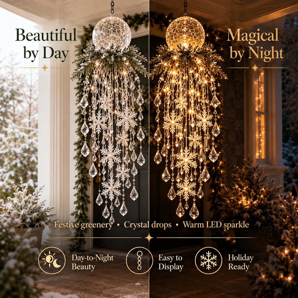 Crystal cascade light day and night comparison