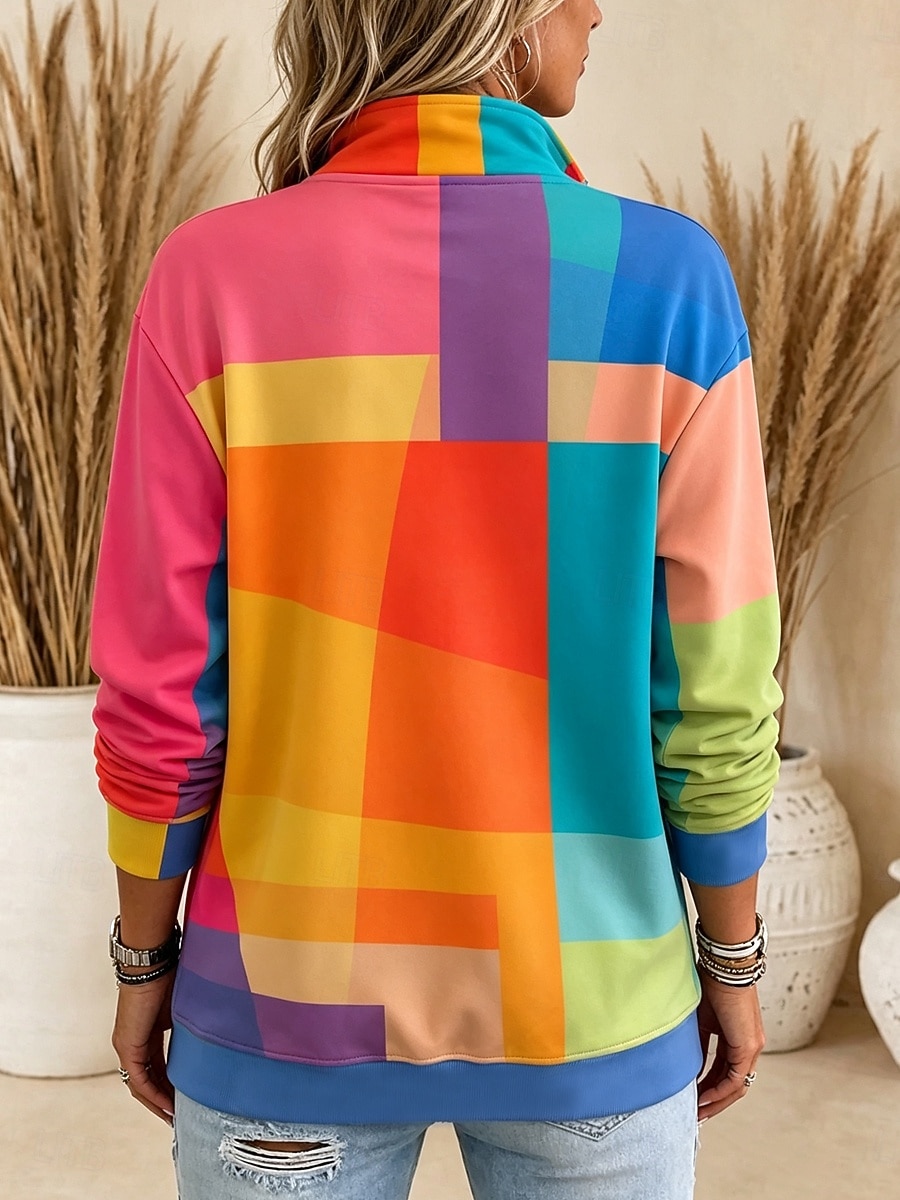 Women's Pullover Sweatshirt Zipper Graphic Geometric Casual Long Sleeve Half Zip Regular Tops Casual Dailywear Holiday Blue Orange Brown Rainbow Spring Fall 2026 - &euro;28.99 &ndash;P2