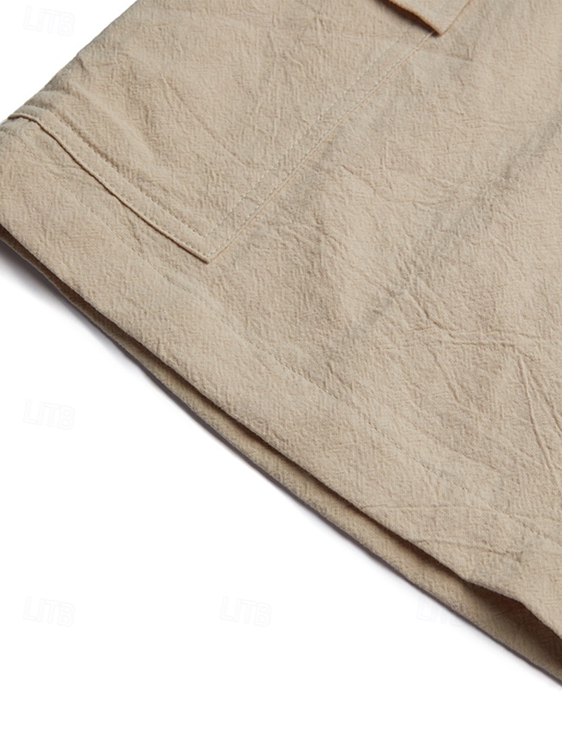 Men's Shorts Linen Shorts Summer Shorts Beach Shorts Drawstring Elastic Waist Multi Pocket Plain Knee Length Outdoor Beach Hawaiian Casual ArmyGreen Black Inelastic 2026 - $24.99 –P11