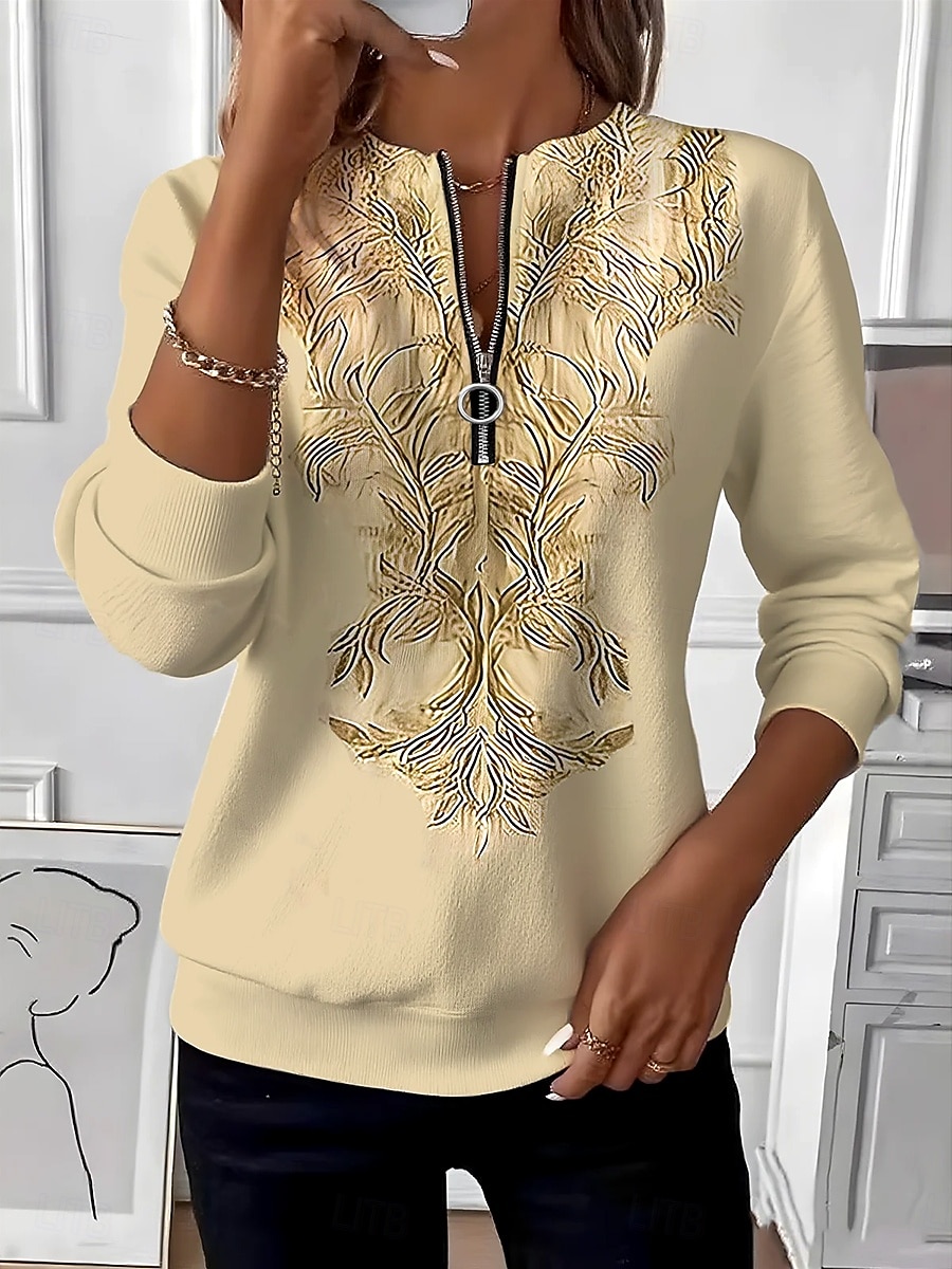Women's Pullover Sweatshirt Zip Up Sweatshirts Zipper Print Floral Graphic Paisley Fashion Casual Long Sleeve Crew Neck Regular Tops Casual Street Dailywear Yellow Pink Light Purple Light Blue Fall 2026 - $27.99 &ndash;P2