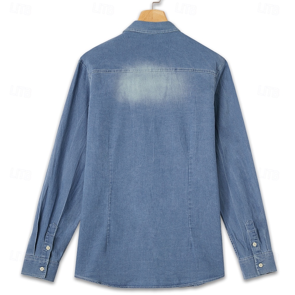 Men's Shirt Chambray Shirt Calico Shirt Button Up Shirt Casual Shirt Denim Shirt Denim Blue Black Dark Navy Blue Long Sleeve Plain Collar Daily Vacation Clothing Apparel Cotton Fashion Casual 2026 - $37.99 &ndash;P8