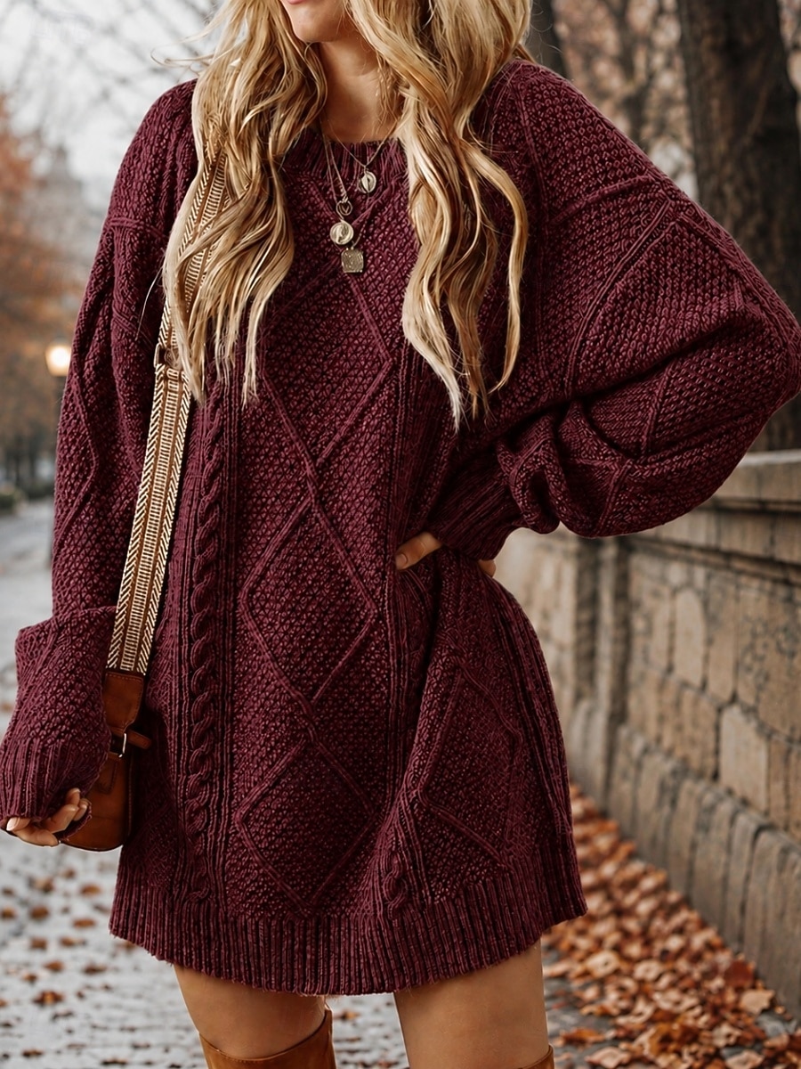 Women's Mini Dress Shift Dress Sweater Dress Classic Casual Daily Vacation Plain Long Sleeve Crew Neck Khaki Black Wine Apricot Fall Winter 2026 - $56.99 &ndash;P2