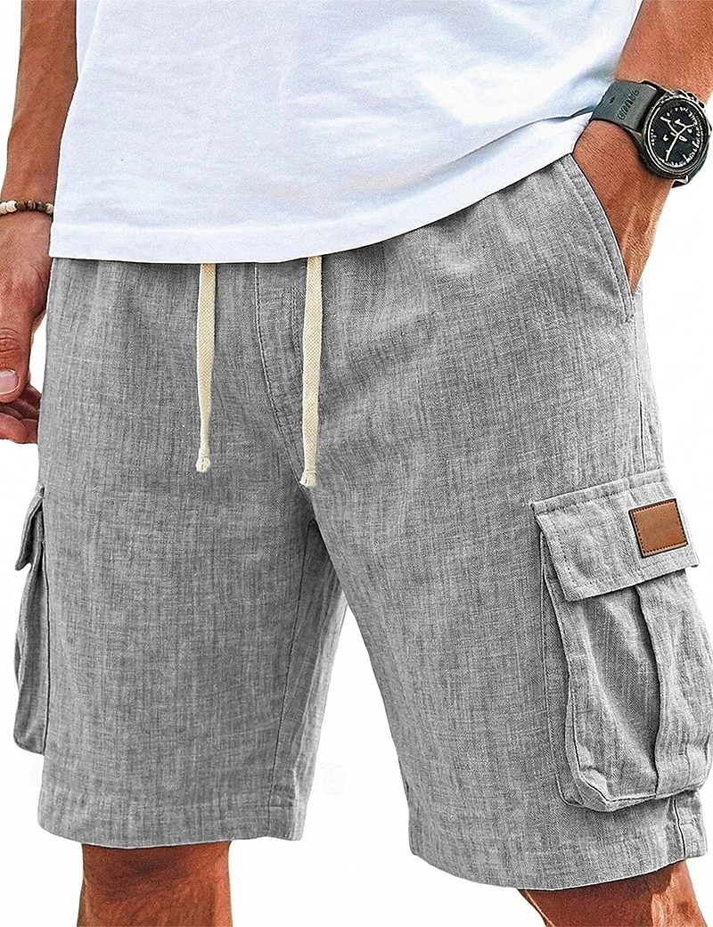 Men's Shorts Linen Shorts Summer Shorts Beach Shorts Drawstring Elastic Waist Multi Pocket Plain Comfort Breathable Knee Length Daily Outdoor Holiday Vacation Fashion Black Green Inelastic 2026 - $24.99 –P8