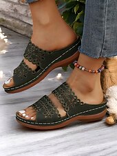 Women's White Slip-On Sandals with Floral Cut-Out Design Comfortable Sole and Casual Style for Summer Wear and Daily Outings