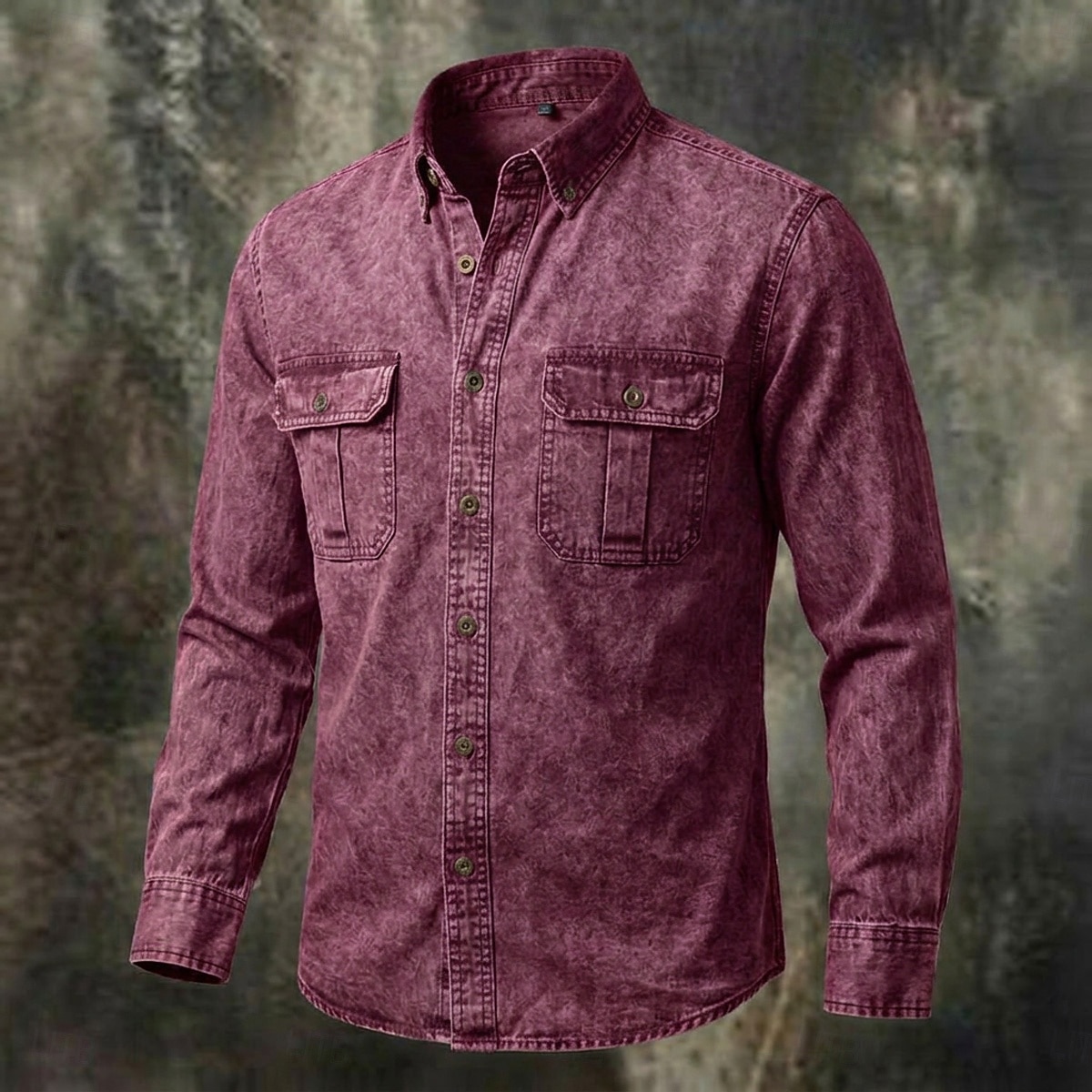 Men Shirt Garment Dyed Acid Wash Shirt Blue Black Red Purple Green Long Sleeve Plain Shirt Collar Casual Daily Front Pocket Clothing Apparel Elegant Fashion Casual 2026 - $33.99 –P6