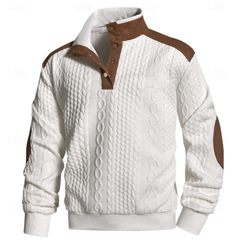 Men's Jacquard Sweatshirt Button Up Sweatshirts Pullover White Khaki Black High Neck Color Block Patchwork Daily Sports & Outdoor Holiday Streetwear Sportswear Casual Fall Winter Clothing Apparel 2026 - $28.99 &ndash;P8