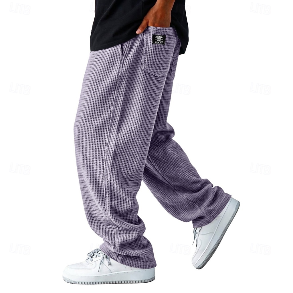 Men's Trousers Casual Pants Waffle Pants Drawstring Pocket Elastic Waist Plain Comfort Soft Casual Daily Outdoor Vacation Fashion Blue White Micro-elastic 2026 - $31.99 &ndash;P9