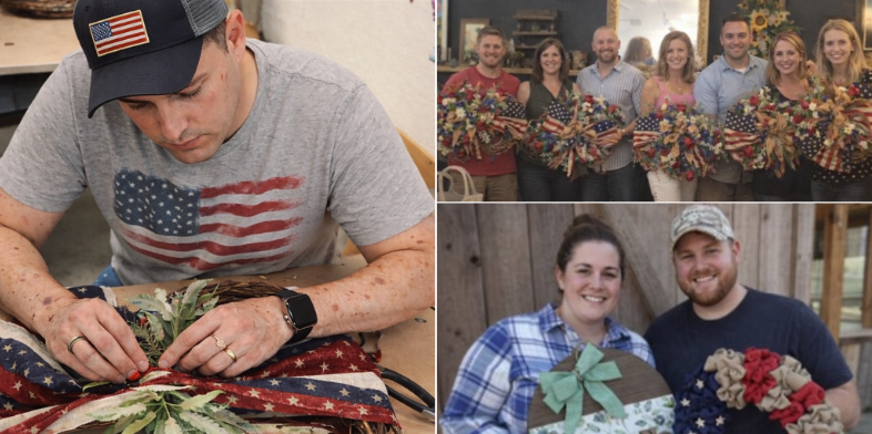 Hand-tied patriotic wreath craftsmanship detail