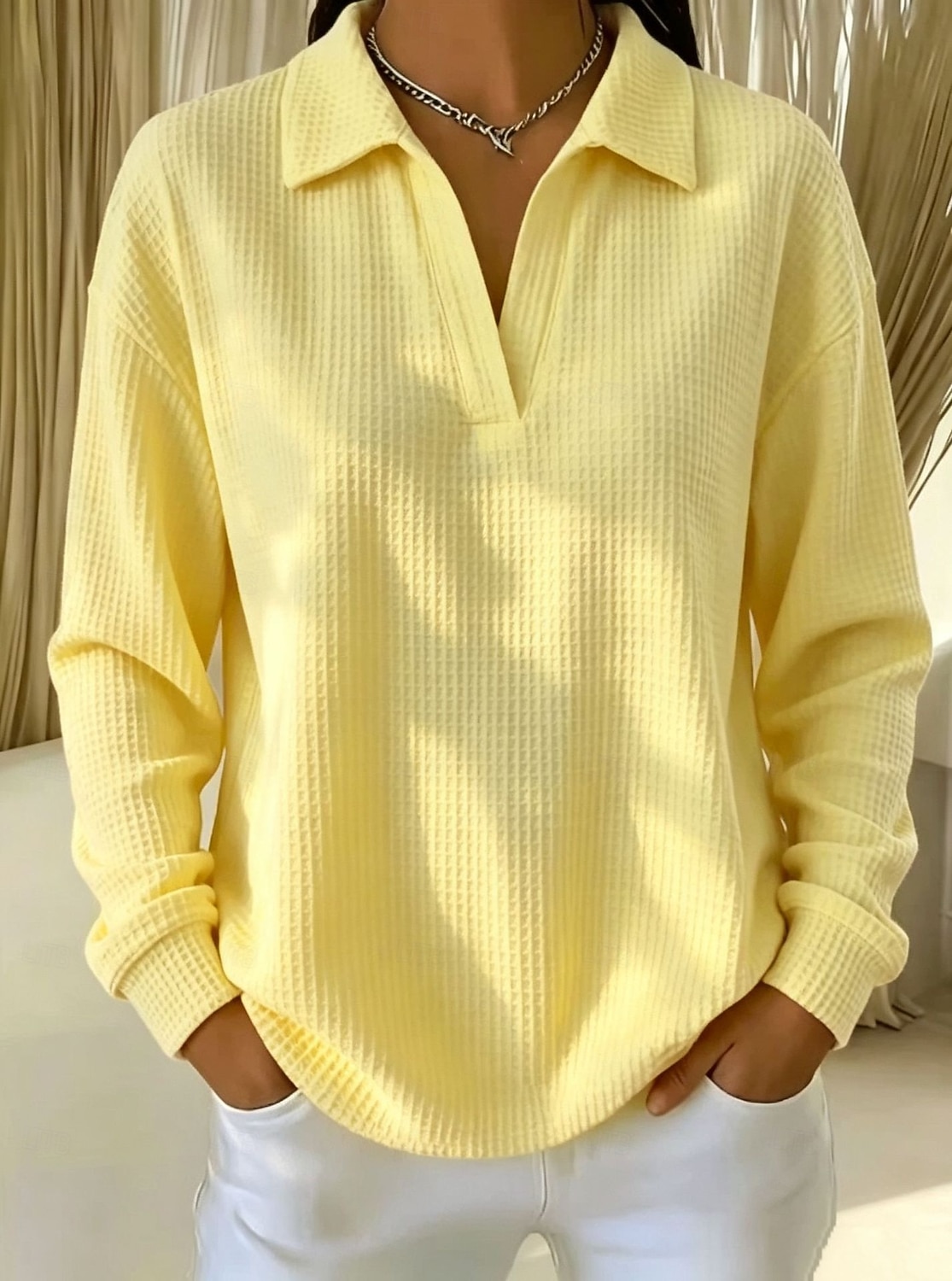 Women's Tunic Casual Shirt Texture Vacation Casual Casual Daily Work Blue White Grass Green Black Yellow Fall Winter 2026 - $28.99 &ndash;P5
