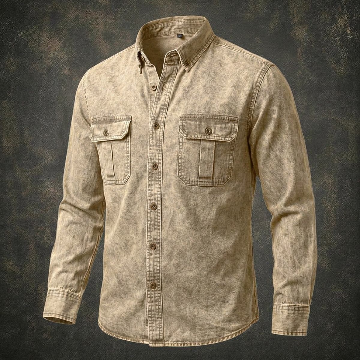 Men Shirt Garment Dyed Acid Wash Shirt Blue Black Red Purple Green Long Sleeve Plain Shirt Collar Casual Daily Front Pocket Clothing Apparel Elegant Fashion Casual 2026 - $33.99 –P1