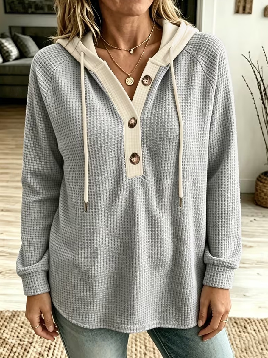 Women's Waffle Hoodies Textured Pullover Hoodie Sweatshirt Drawstring Plain Fashion Casual Print Long Sleeve Hooded Regular Tops Casual Street Pink Purple Green Rose Red Grey Spring Fall 2026 - &euro;34.99 &ndash;P3