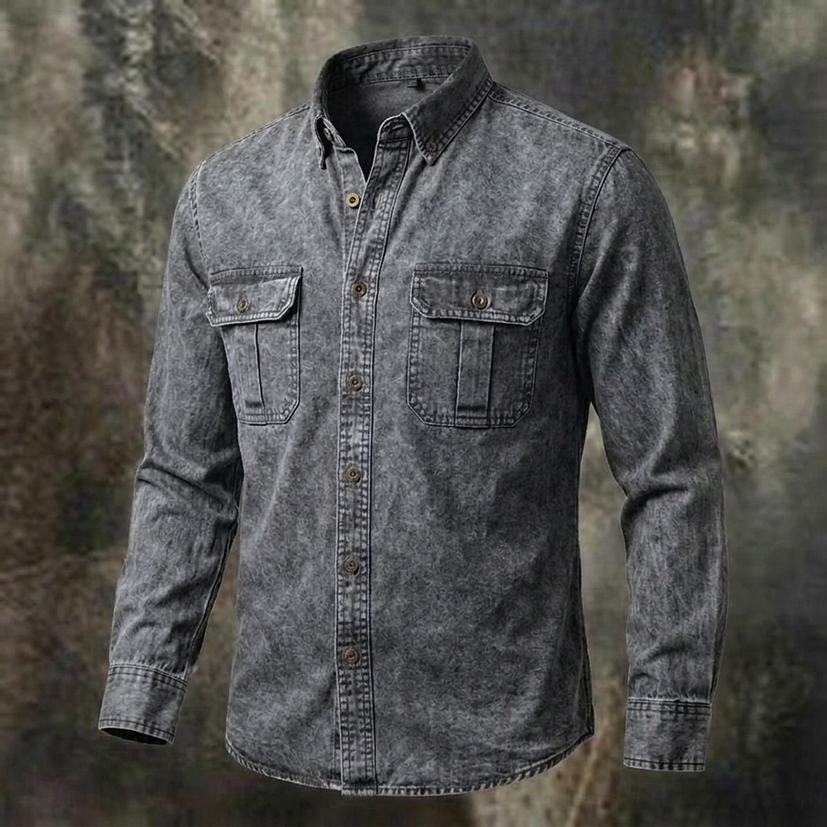 Men Shirt Garment Dyed Acid Wash Shirt Blue Black Red Purple Green Long Sleeve Plain Shirt Collar Casual Daily Front Pocket Clothing Apparel Elegant Fashion Casual 2026 - $33.99 –P7