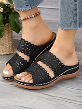 Women's White Slip-On Sandals with Floral Cut-Out Design Comfortable Sole and Casual Style for Summer Wear and Daily Outings