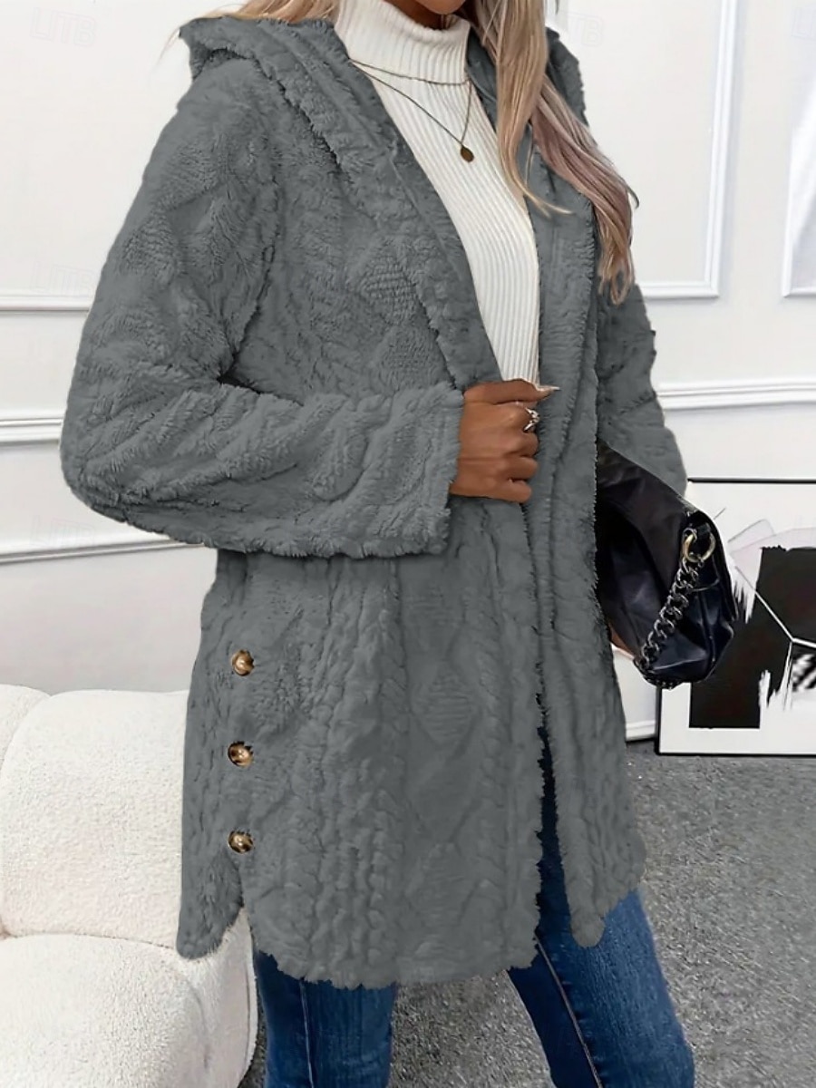 Women's Sherpa Jacket Casual Jacket Comfortable Breathable Pocket Buttons Casual Plain Casual Vacation Street Daily Wear Open Front Regular Hooded Regular Fit Long Sleeve Outerwear Black White Pink 2026 - $14.99 &ndash;P23