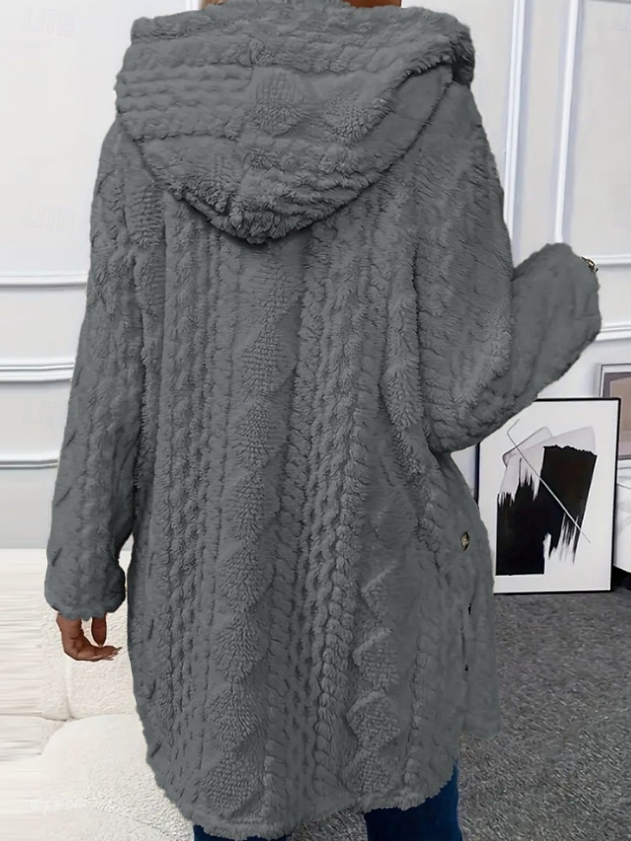Women's Sherpa Jacket Casual Jacket Comfortable Breathable Pocket Buttons Casual Plain Casual Vacation Street Daily Wear Open Front Regular Hooded Regular Fit Long Sleeve Outerwear Black White Pink 2026 - $14.99 &ndash;P18