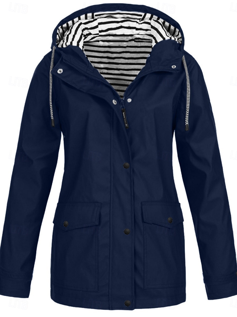 Women's Hoodie Jacket Waterproof Comfortable Pocket Buttons Casual Plain Vacation Street Casual Daily Wear Single Breasted Regular Hooded Regular Fit Long Sleeve Outerwear Yellow Red Navy Blue Spring 2026 - $41.99 &ndash;P5