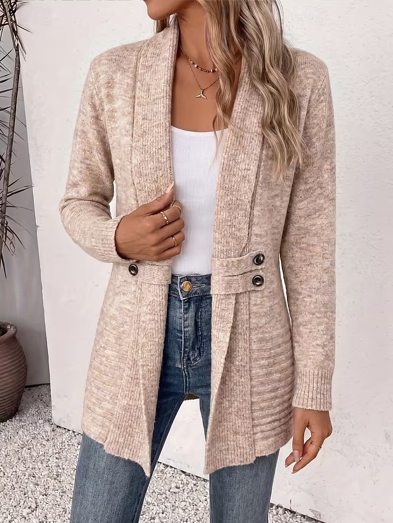 Women's Long Cardigan Knit Cardigan Streetwear Work Open Front Knitted Long Sleeve Long Tops Knit claret Coffee brown Fall Winter 2026 - &euro;24.83 &ndash;P1