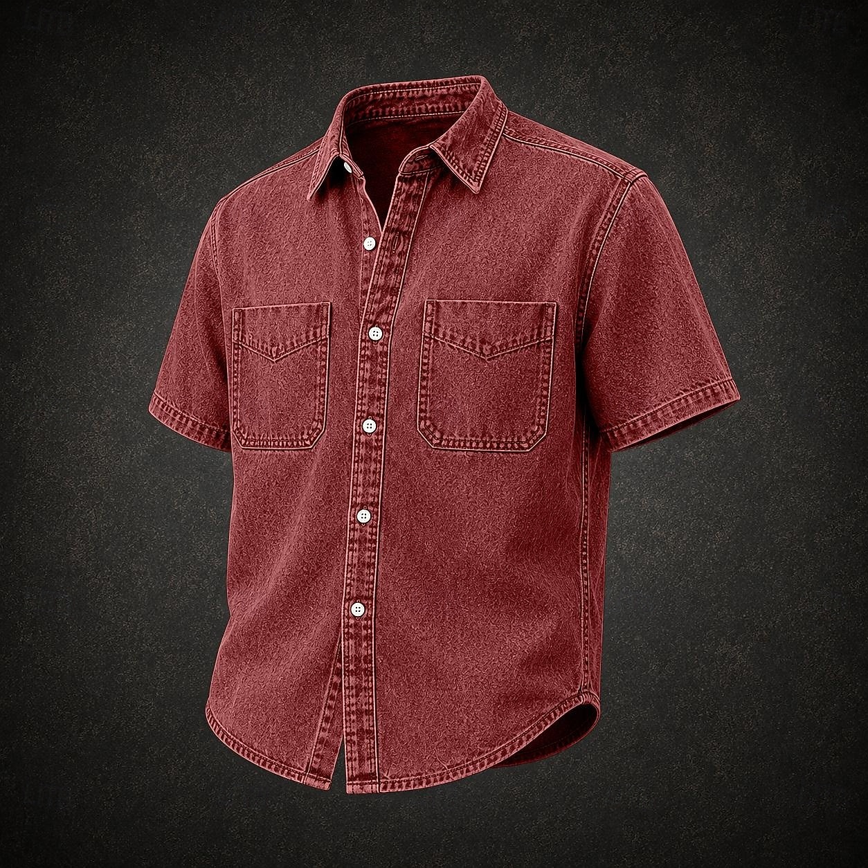SoftFade&trade; Men Shirt Casual Shirt Cargo Shirt Demin Shirt Acid Wash Shirt Garment Dyed Short Sleeve Plain Shirt Collar Casual Daily Front Pocket Clothing Apparel Elegant Vintage Fashion Casual 2026 - $31.99 &ndash;P9