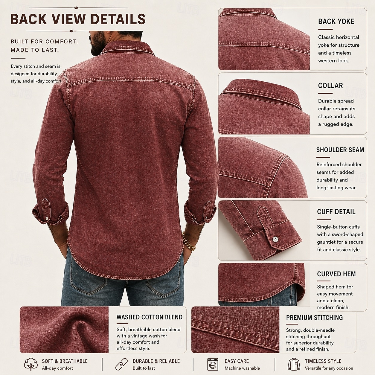 SoftFade&trade; Men Shirt Casual Shirt Work Shirt Western Shirt Button Up Shirt Garment Dyed Blue Black Red Green Long Sleeve Plain Shirt Collar Casual Daily Front Pocket Clothing Apparel Cotton 2026 - $32.99 &ndash;P5