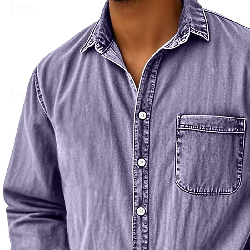 SoftFade&trade; Men's Shirt Casual Shirt Cotton Acid Wash Shirt Acid Wash Shirt Blue Black Light Green Burgundy Navy Blue Long Sleeve Plain Shirt Collar Casual Daily Front Pocket Clothing Apparel 2026 - $31.99 &ndash;P12