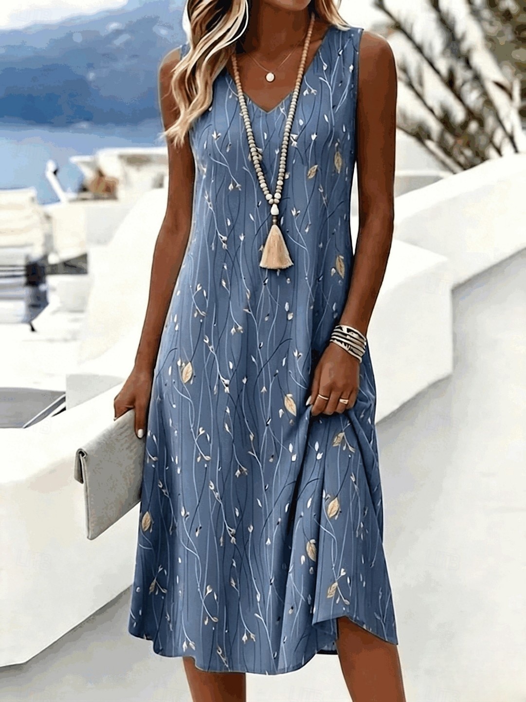 Women's Midi Dress Sundress A Line Dress Off The Shoulder Dress Vacation Holiday Regular Fit Floral Graphic Geometric Sleeveless V Neck Blue Red Green Summer Spring Fall Winter 2026 - $34.99 &ndash;P1