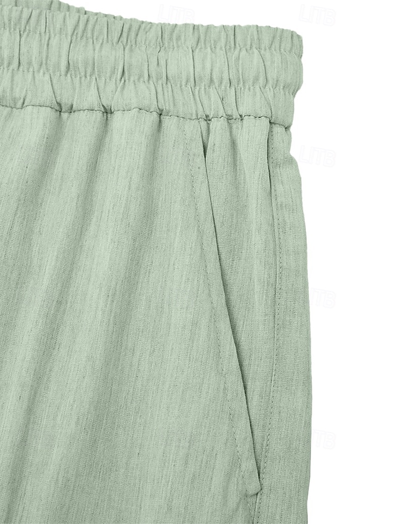 Men's Shorts Linen Shorts Summer Shorts Beach Shorts Drawstring Elastic Waist Multi Pocket Plain Comfort Breathable Knee Length Daily Outdoor Holiday Vacation Fashion Black Green Inelastic 2026 - $24.99 –P5